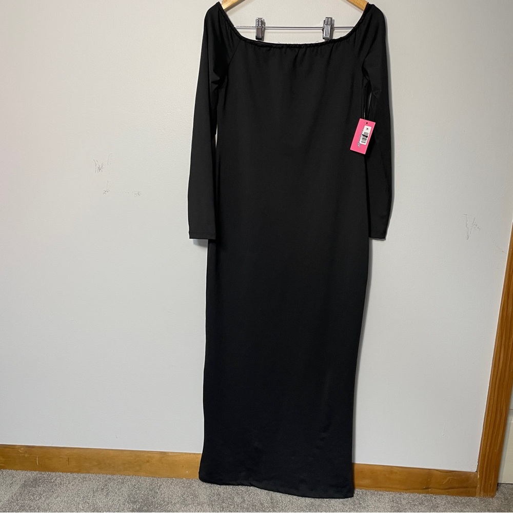 Edikted Long Sleeve Off Shoulder Maxi Dress with back slit women’s XL, NWT